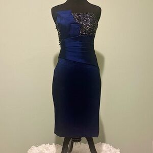 Betsy & Adam Navy Sequin Strapless Cocktail Dress – Size 6 (Fits 2–6)